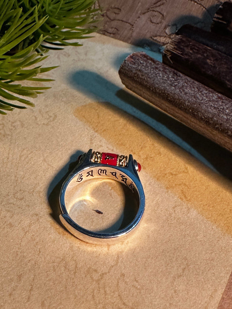 925 Sterling Silver Buddhist Sutra Spinner Ring | Handcrafted Om Mantra Rotating Band