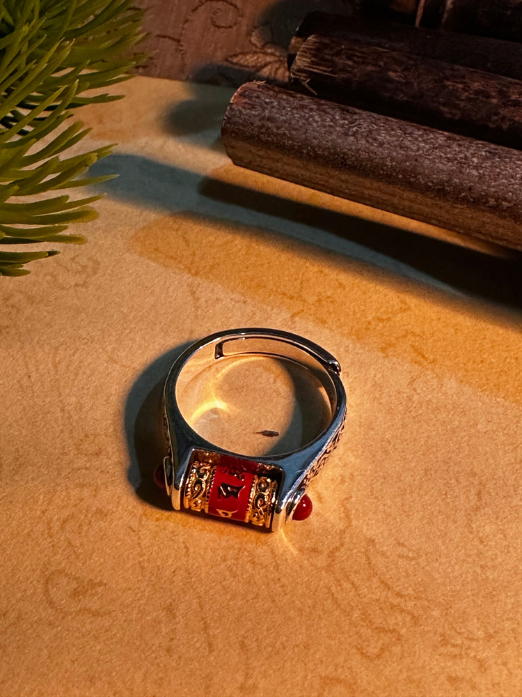 925 Sterling Silver Buddhist Sutra Spinner Ring | Handcrafted Om Mantra Rotating Band
