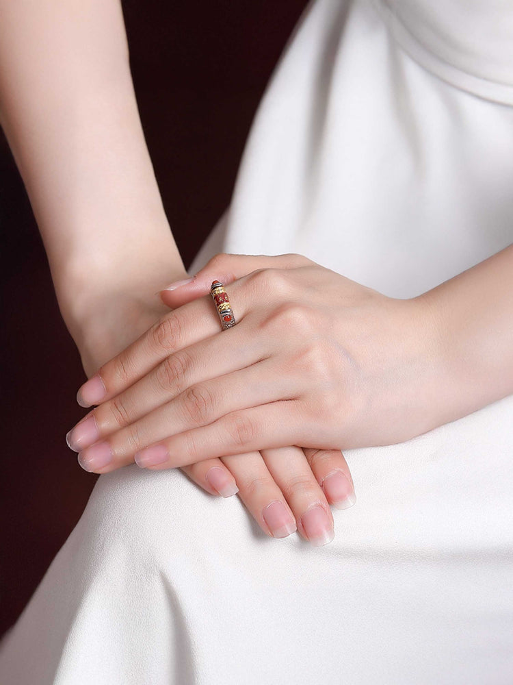 925 Sterling Silver Buddhist Sutra Spinner Ring | Handcrafted Om Mantra Rotating Band