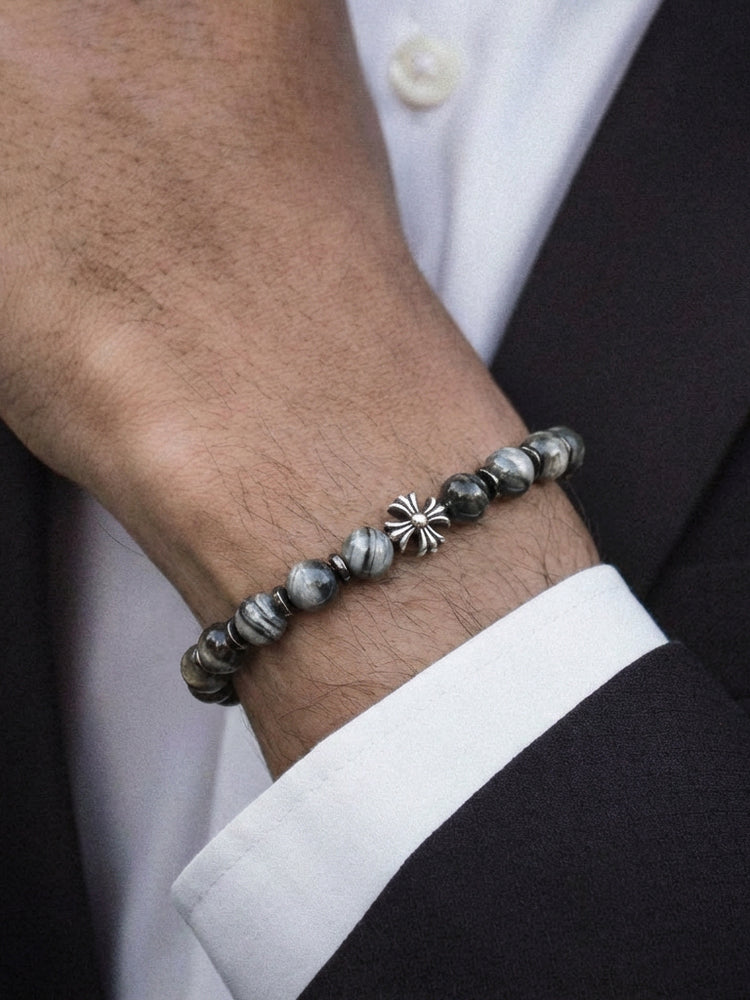 AAA Natural Eagle Eye Hawk Eye Bracelet · 925 Sterling Silver Cross Charm · Handcrafted Protection Bracelet