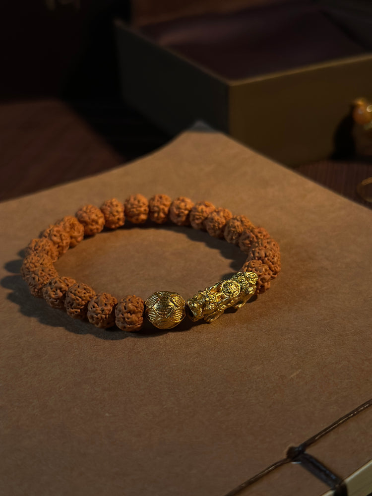 Bodhi Seed Pixiu Bracelet · Gold Plated Charm · Buddhist Prayer Bead Mala · Handcrafted Protection Bracelet