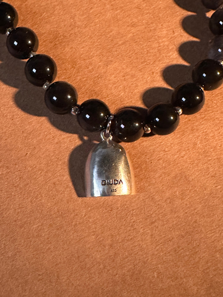 AAA Natural Black Obsidian Buddha Bracelet · 925 Sterling Silver Bulguksa Buddha Pendant · Buddhist Prayer Bead Bracelet