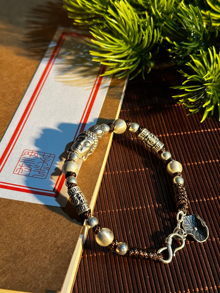 999 Fine Silver Buddha Head Bracelet | Handcrafted Buddhist Charm Bead Bracelet