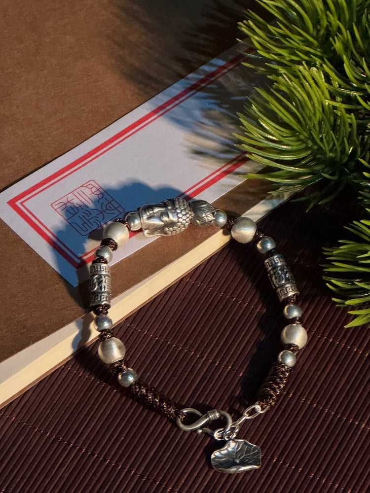 999 Fine Silver Buddha Head Bracelet | Handcrafted Buddhist Charm Bead Bracelet