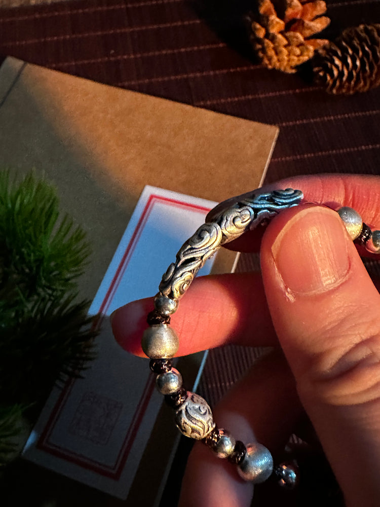 999 Fine Silver Cloud Buddhist Bracelet | Handcrafted Auspicious Cloud Bead Bracelet