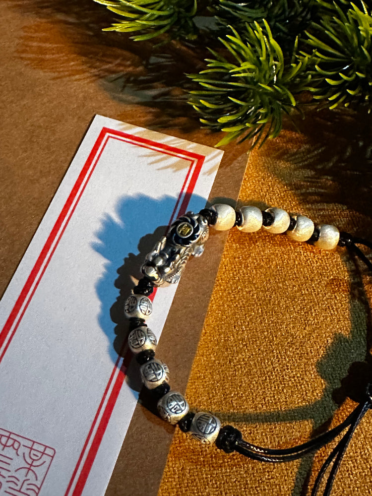 999 Fine Silver Pixiu Buddhist Bangle Bracelet | Handcrafted Wealth Guardian Cuff