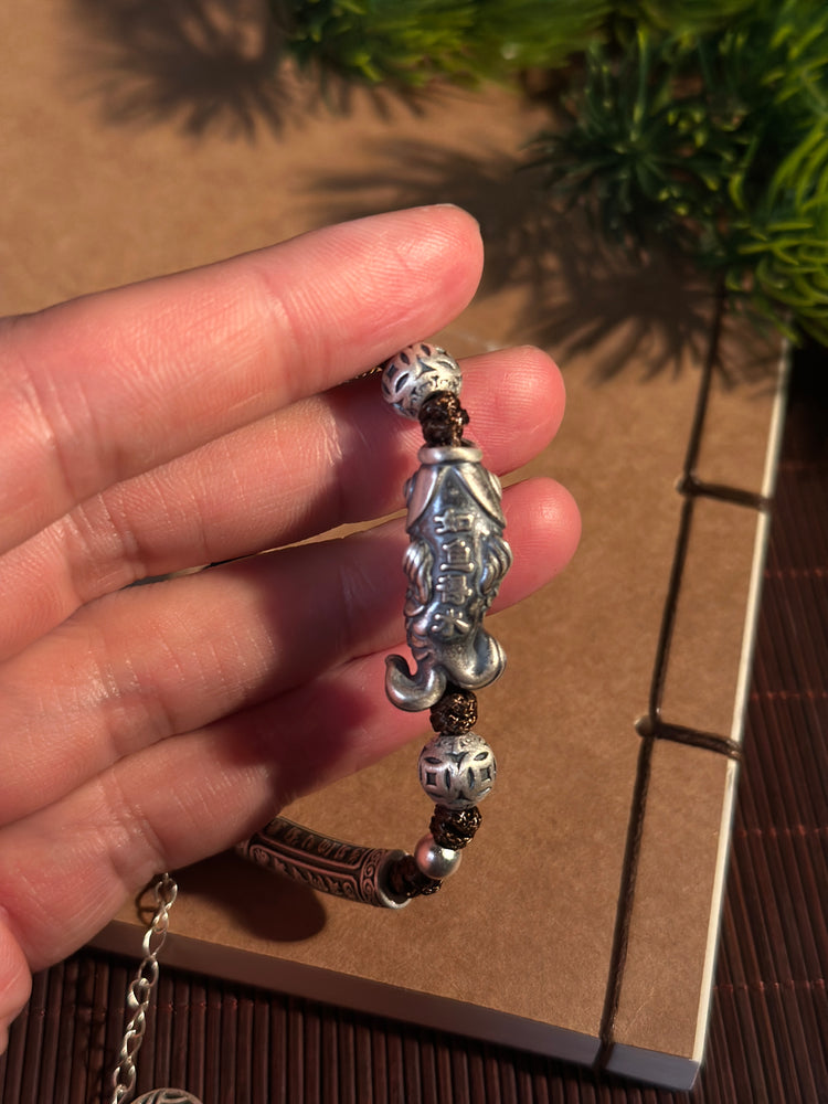 999 Fine Silver Koi Fish Buddhist Chain Bracelet | Handcrafted Prosperity Charm