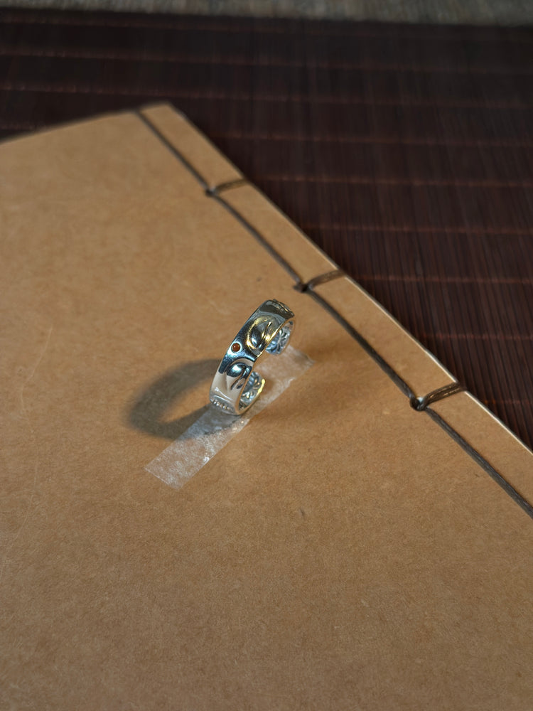 925 Sterling Silver Buddha Face Sutra Ring | Handcrafted Buddhist Mantra Open Band