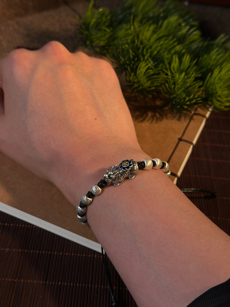 999 Fine Silver Pixiu Buddhist Bangle Bracelet | Handcrafted Wealth Guardian Cuff
