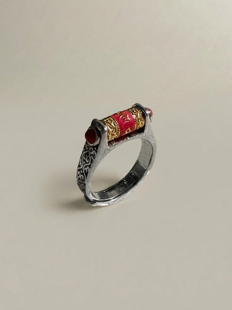 925 Sterling Silver Buddhist Sutra Spinner Ring | Handcrafted Om Mantra Rotating Band