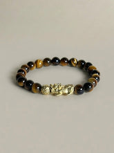 AAA Natural Tiger Eye Pixiu Bracelet · 999 Fine Silver · 18K Gold Plated · Dragon Ball Feng Shui Wealth Bracelet