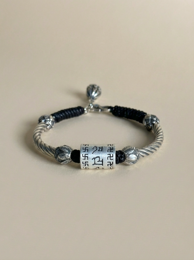 999 Fine Silver Lotus Sutra Mantra Buddhist Bangle Bracelet | Handcrafted Heart Sutra Cuff