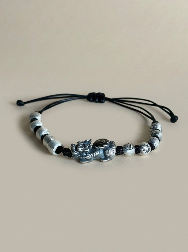 999 Fine Silver Pixiu Buddhist Bangle Bracelet | Handcrafted Wealth Guardian Cuff