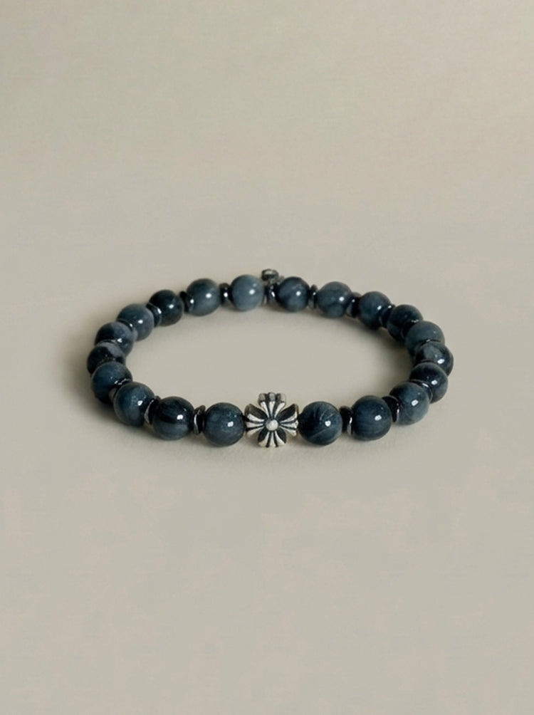 AAA Natural Eagle Eye Hawk Eye Bracelet · 925 Sterling Silver Cross Charm · Handcrafted Protection Bracelet