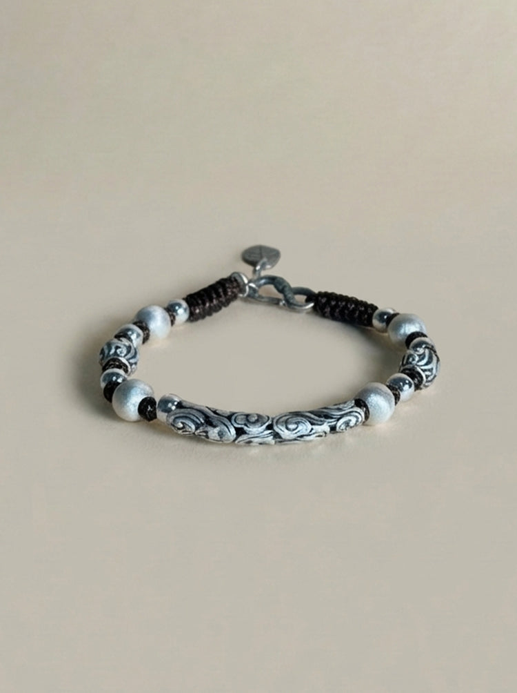 999 Fine Silver Cloud Buddhist Bracelet | Handcrafted Auspicious Cloud Bead Bracelet