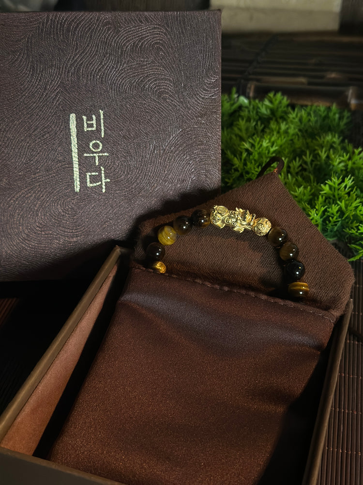AAA Natural Tiger Eye Pixiu Bracelet · 999 Fine Silver · 18K Gold Plated · Dragon Ball Feng Shui Wealth Bracelet