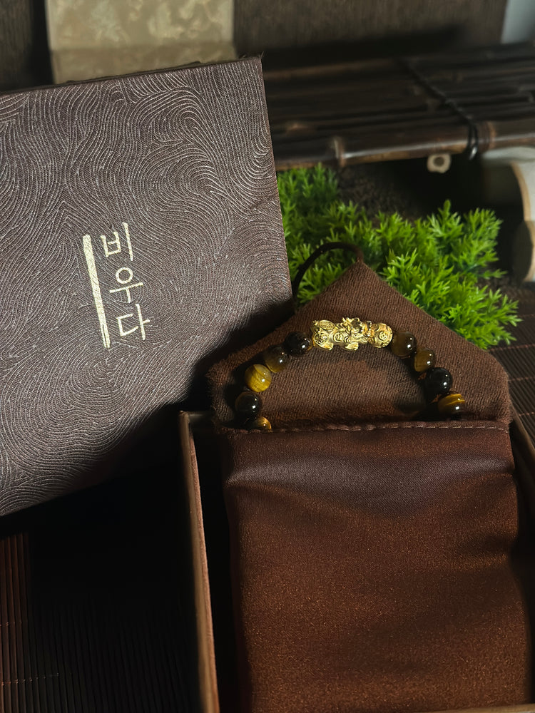 AAA Natural Tiger Eye Pixiu Bracelet · 999 Fine Silver · 18K Gold Plated · Dragon Ball Feng Shui Wealth Bracelet