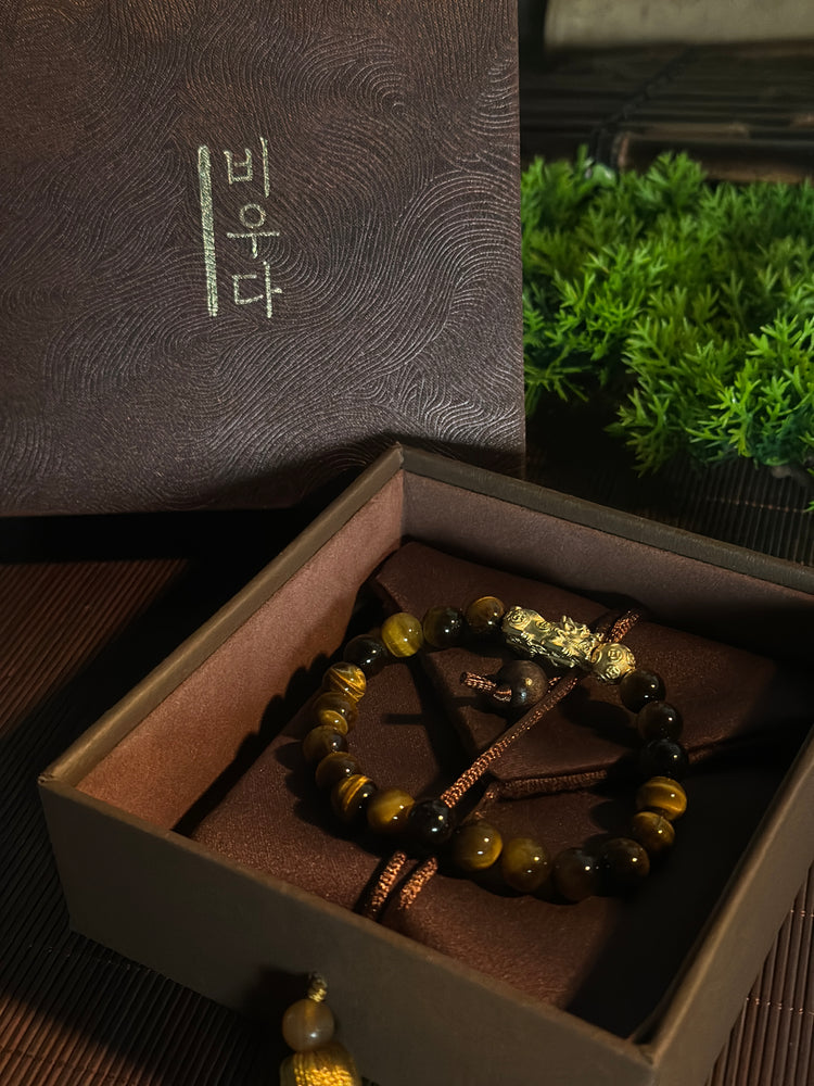 AAA Natural Tiger Eye Pixiu Bracelet · 999 Fine Silver · 18K Gold Plated · Dragon Ball Feng Shui Wealth Bracelet
