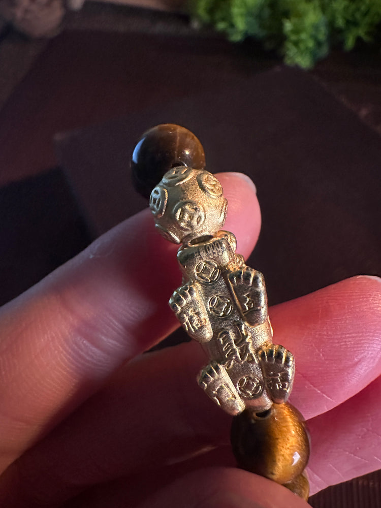 AAA Natural Tiger Eye Pixiu Bracelet · 999 Fine Silver · 18K Gold Plated · Dragon Ball Feng Shui Wealth Bracelet