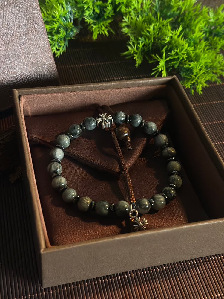 AAA Natural Eagle Eye Hawk Eye Bracelet · 925 Sterling Silver Cross Charm · Handcrafted Protection Bracelet