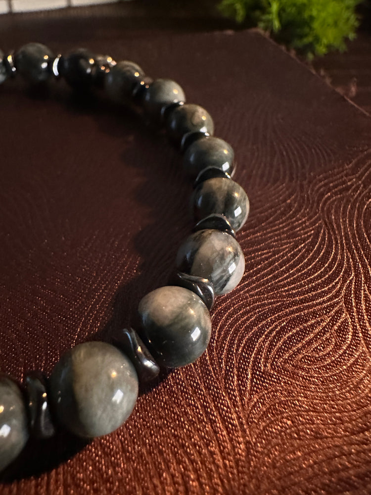 AAA Natural Eagle Eye Hawk Eye Bracelet · 925 Sterling Silver Cross Charm · Handcrafted Protection Bracelet