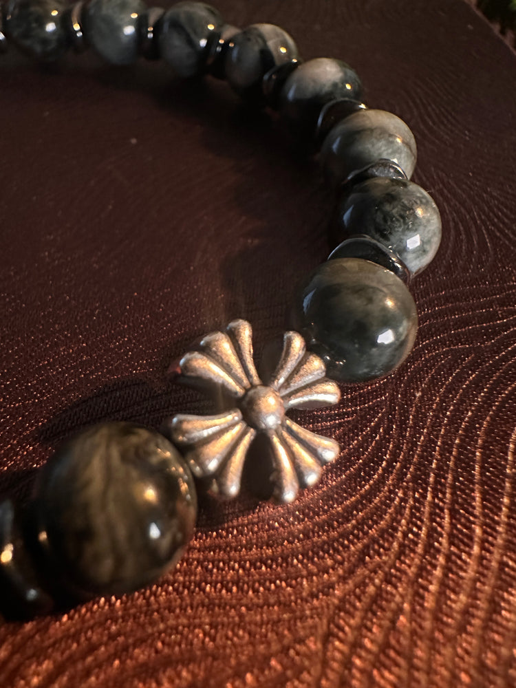 AAA Natural Eagle Eye Hawk Eye Bracelet · 925 Sterling Silver Cross Charm · Handcrafted Protection Bracelet