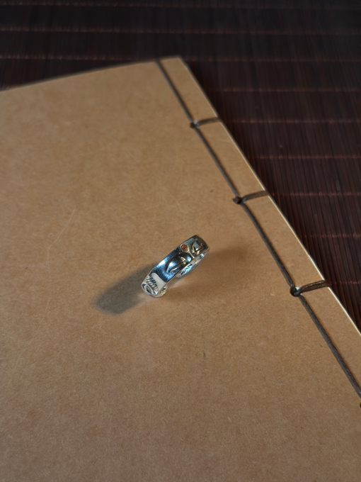 925 Sterling Silver Buddha Face Sutra Ring | Handcrafted Buddhist Mantra Open Band