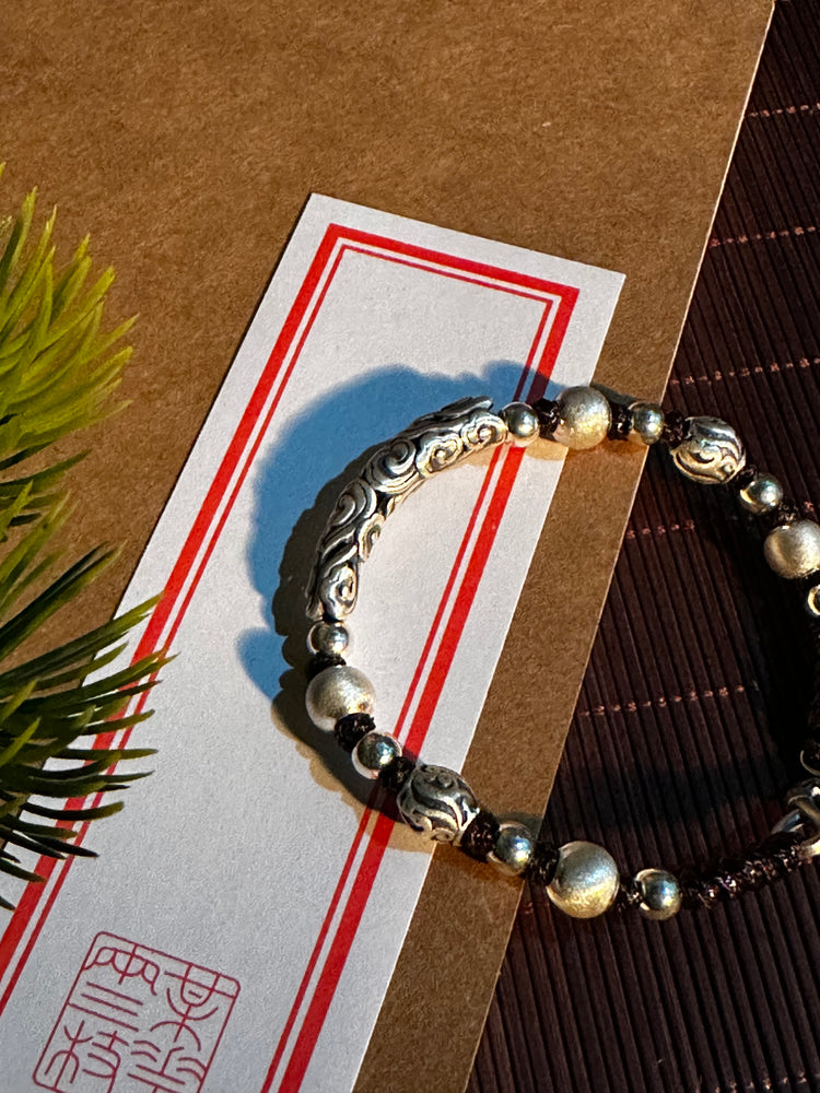 999 Fine Silver Cloud Buddhist Bracelet | Handcrafted Auspicious Cloud Bead Bracelet