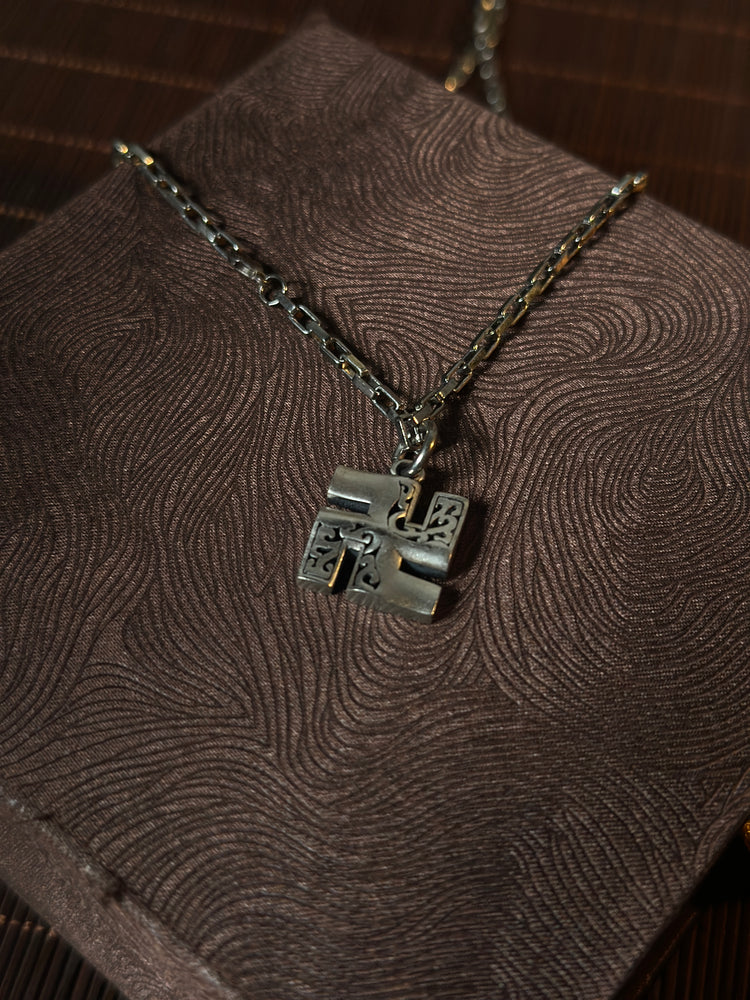 999 Fine Silver Manji Pendant Chain Necklace · Handcrafted Buddhist Swastika Symbol Necklace