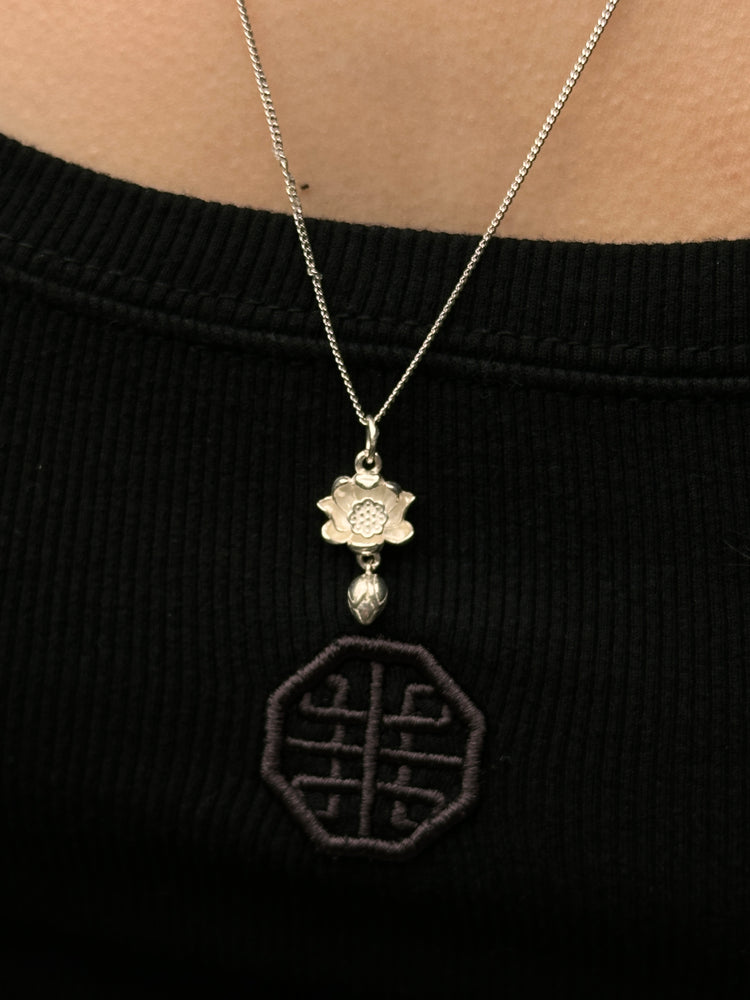 925 Sterling Silver Lotus Pendant Necklace · Handcrafted Buddhist Lotus Chain Necklace