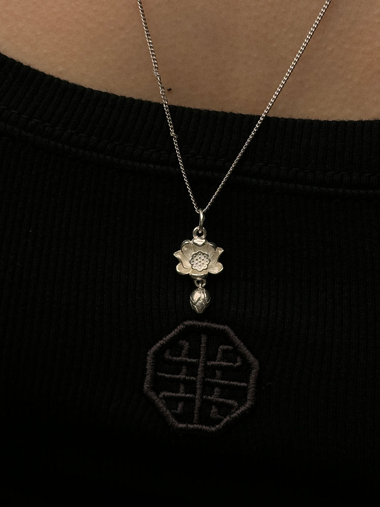925 Sterling Silver Lotus Pendant Necklace · Handcrafted Buddhist Lotus Chain Necklace