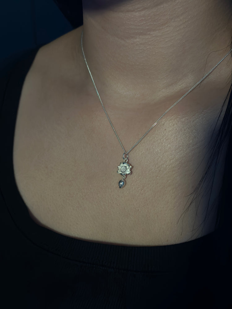 925 Sterling Silver Lotus Pendant Necklace · Handcrafted Buddhist Lotus Chain Necklace
