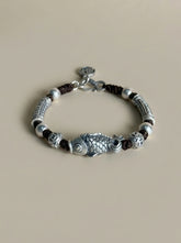 999 Fine Silver Koi Fish Buddhist Chain Bracelet | Handcrafted Prosperity Charm